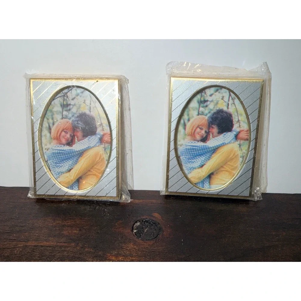 Vintage Miniature Picture Frames‎ Set of 2 Gold Silver Tone 2x2.5 Sealed